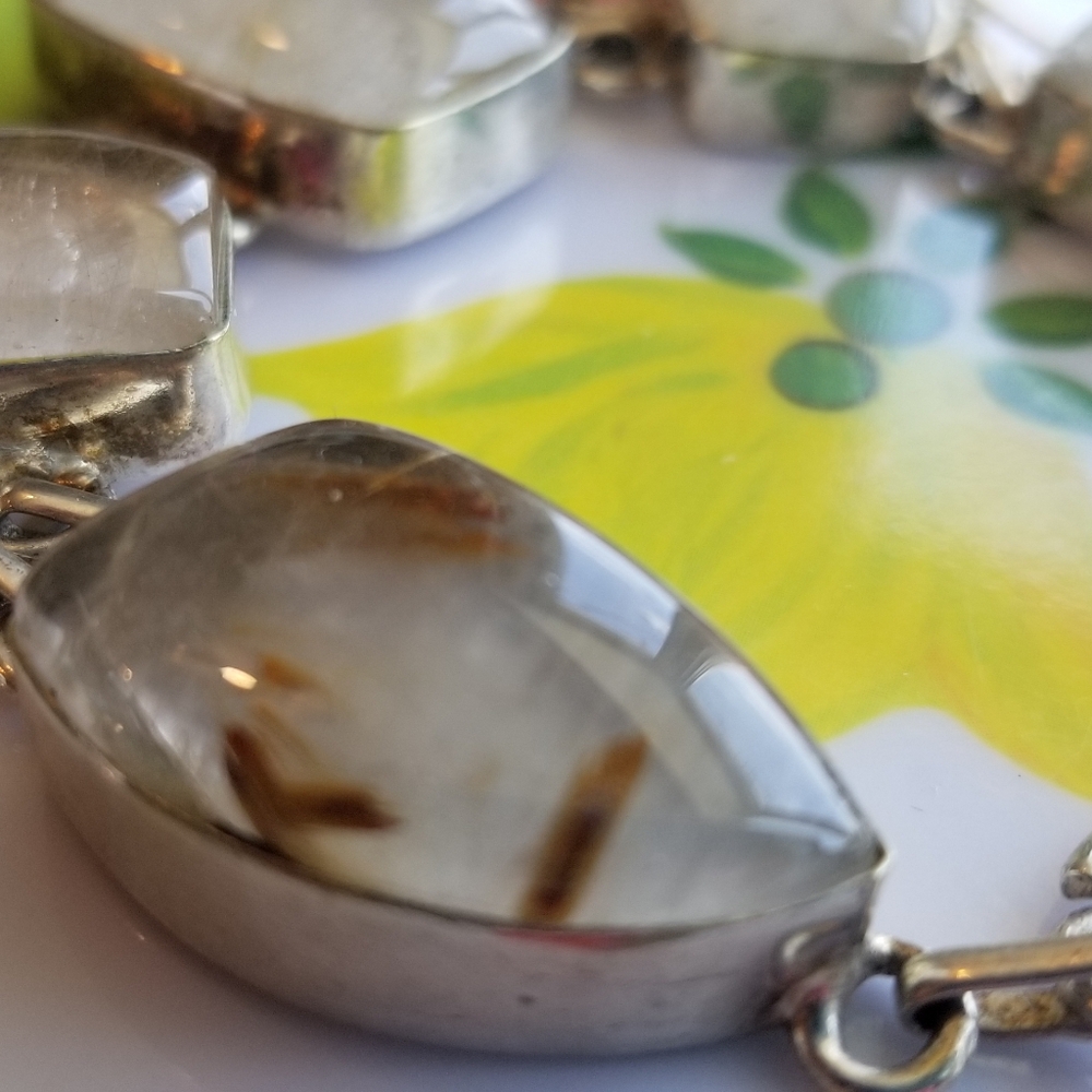 Vintage Chunky Quartz Bracelet Sterling Silver Positive Energy Gemstones - Picture 14 of 16